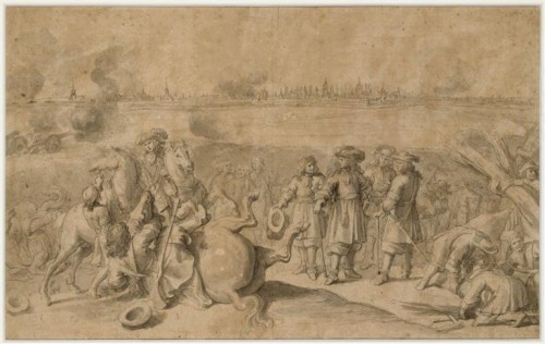 17th century - A red chalk drawing by Van der Meulen, preparatory to a tapestry cartoon