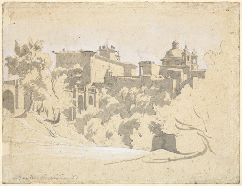 Vue d'Ariccia par Achille Bénouville préparatoire au dessin du Metropolitan Museum