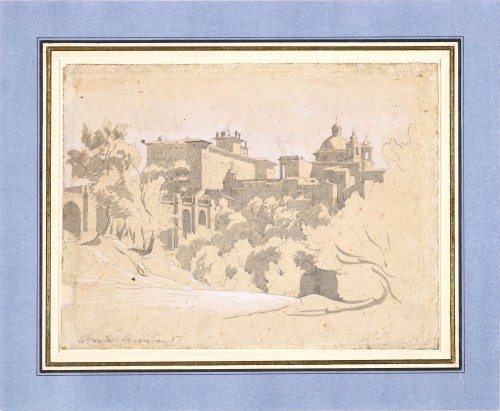 Vue d'Ariccia par Achille Bénouville préparatoire au dessin du Metropolitan Museum - Tableaux et dessins Style Napoléon III