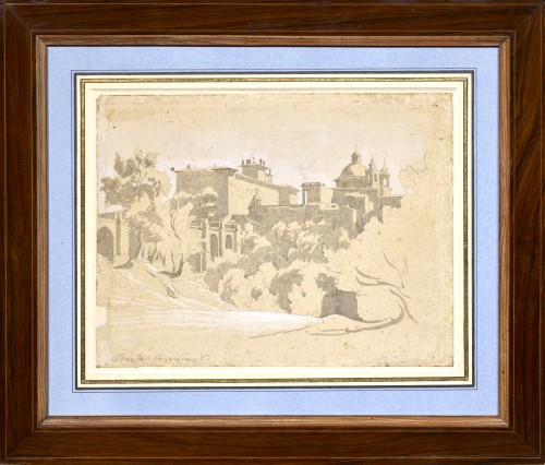 Tableaux et dessins Dessin, Aquarelle & Pastel - Vue d'Ariccia par Achille Bénouville préparatoire au dessin du Metropolitan Museum