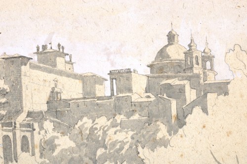 19th century - A view of Ariccia by Achille Bénouville preparatory to the MET drawing 