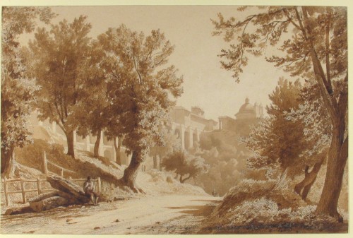 Napoléon III - A view of Ariccia by Achille Bénouville preparatory to the MET drawing 