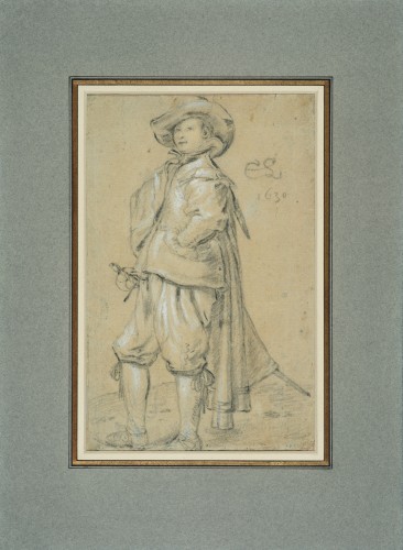 Tableaux et dessins Dessin, Aquarelle & Pastel - Jeune homme à l’épée, un poing sur la hanche de Cornelis Saftleven