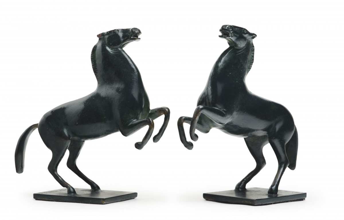 Pair of Prancing Horses, two bronzes signed and numbered by Arno Breker ...