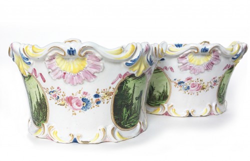 Porcelain & Faience  - Maiolica flower pots, Pasquale Rubati Factory Milan circa 1770