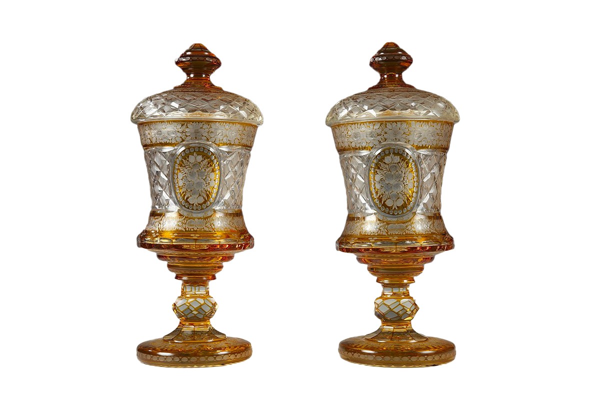 Pair of Sweatmeat Vases, Bohemian Crystal Glassware, Bohemia Circa 1880 -  Ref.107475