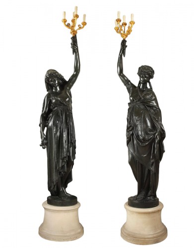 Torcheres &quot;Night&quot; and &quot;Day&quot; by A-E Carrier-Belleuse, France late 19th C.