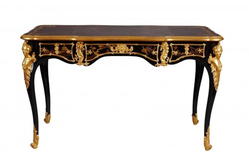 Flat Desk with Espagnolettes by A.E. Beurdeley, France, Circa 1890