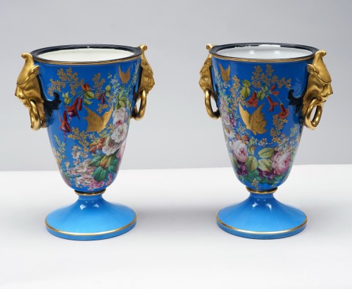 Paris Porcelain Pair of Vases &quot;The Flowering&quot;, France  circa 1880 - Porcelain & Faience Style 