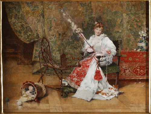 Le Fileuse par Edouard Toudouze circa 1885 - Tableaux et dessins Style 