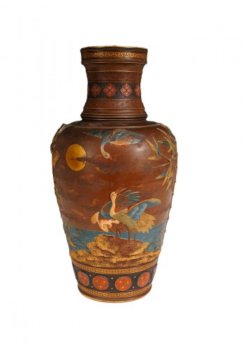 Vase aux grues par Villeroy & Boch, Mettlach circa 1900