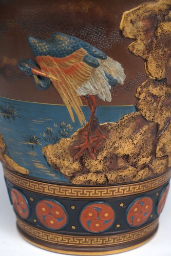 20th century - Vase with Cranes by Villeroy&amp;Boch, Mettlach (Germany), circa 1900