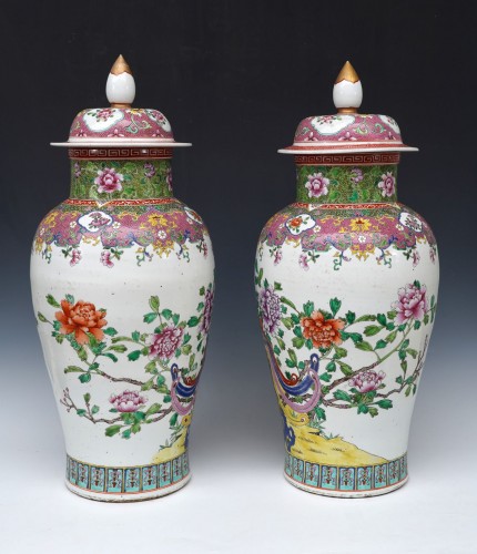 Céramiques, Porcelaines  - Paire de pots à gingembre aux Phénix, Chine XIXe siècle