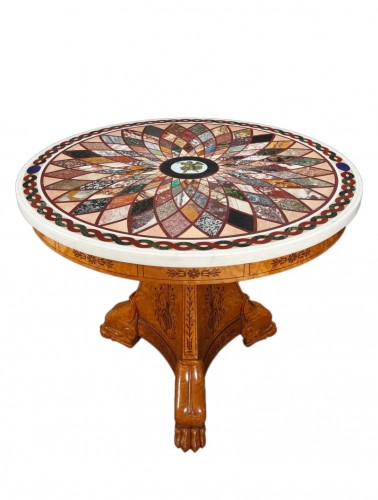 Center table with Marble marquetry top attributed to Raffaelli, France circa 1825