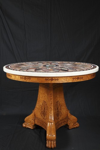 Center table with Marble marquetry top attributed to Raffaelli, France circa 1825 - Furniture Style Restauration - Charles X