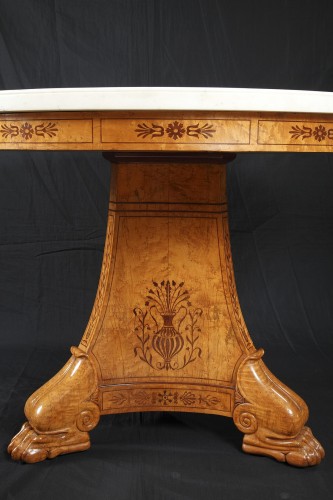 Antiquités - Center table with Marble marquetry top attributed to Raffaelli, France circa 1825