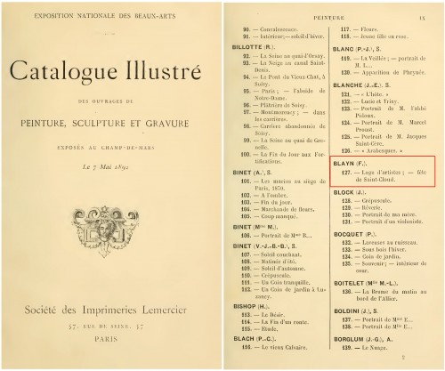  - Loge d’artistes – Fête de Saint-Cloud signé F. Blayn, 1892