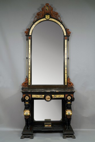 Console aux Sphinges et son Miroir, Milan Italie XIXe siècle - Mobilier Style 