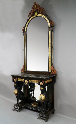 Furniture  - Console with Sphinges and its Mirror, Milan Italy 19th Century