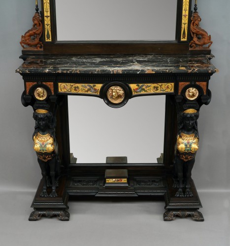 Antiquités - Console with Sphinges and its Mirror, Milan Italy 19th Century