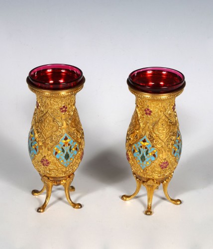 Objet de décoration Cassolettes, coupe et vase - Paire de de petits vases Orientalistes par F. Barbedienne, France circa 1880