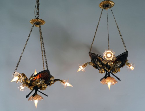 Paire de lustres japonisants par E. Soleau, France circa 1900 - Luminaires Style 