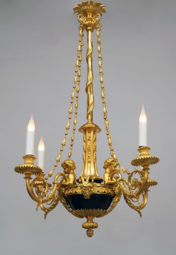 Lustre "aux Amours" attribué à A.-E. Beurdeley, France circa 1890 - Luminaires Style 