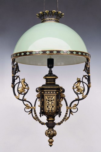 19th century - Neo-Gothic Chandelier with Lions, France circa 1860