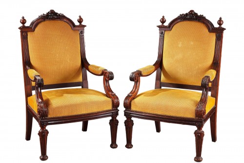 Paire de fauteuils vénitiens laqués et dorés style ancien salon chaises  sièges