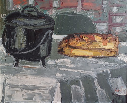 Nature morte au pain et à la casserole noire - Jean COUTY (1907 -1991)