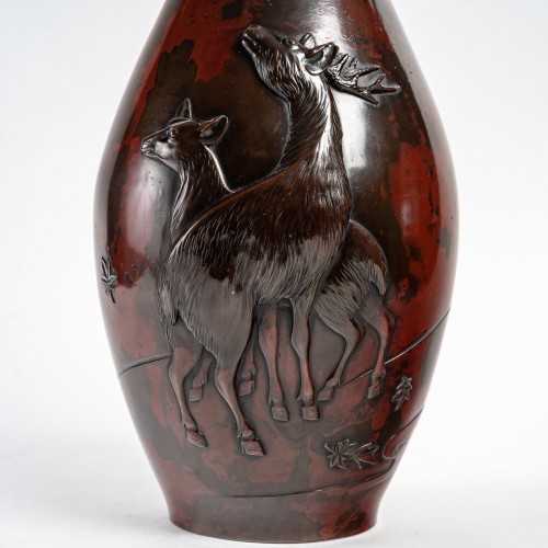 Asian Works of Art  - Large Baluster Vase In Bronze With Brown And Red Patina