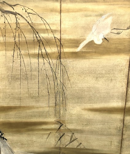 Japanese 6-panel screen of geese and egrets - 