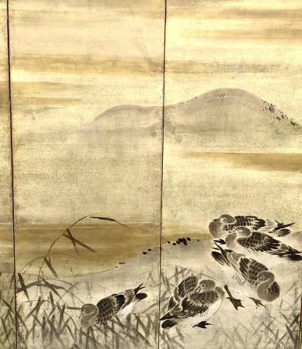  - Japanese 6-panel screen of geese and egrets