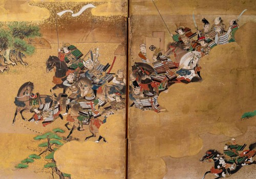 Paravent japonais à 6 panneaux la guerre des Genpei 18è siècle - Arts d