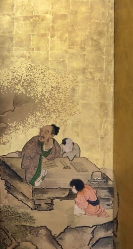 Asian Works of Art  - Japanese 6-panel screen of a scholar Edo period late 18th century