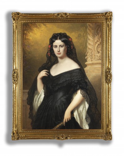 Friedrich Dürck (1809 – 1884) - Portrait d'Auguste Henriette Baronne von Wallersee - Tableaux et dessins Style Napoléon III
