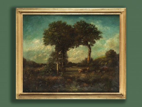 Jules Dupré (1811 - 1889) - Cattle grazing under two free-standing trees - Paintings & Drawings Style 