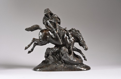 Arab rider attacked by a tiger - Hippolyte MAINDRON (1801-1884) - Sculpture Style 