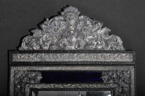 Mirrors, Trumeau  - Large Silvered Brass Beaded Mirror, 19th century France