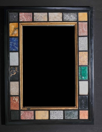 Mirrors, Trumeau  - Pair Of Marble And Semiprecious Stone Inlaid Mirrors, Italy, 19th century