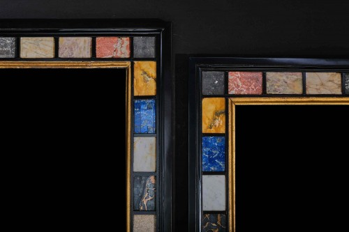 Paire de miroirs en marbre et incrustations de pierres semi-précieuses, Italie 19e siècle - Uwe Dobler Interiors