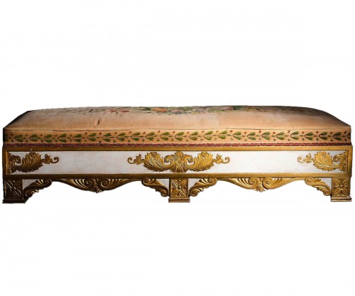 Unusual Upholstered Bench With Relief Decoration, late 19th century