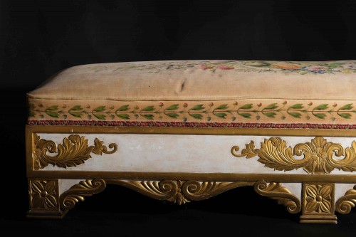 19th century - Unusual Upholstered Bench With Relief Decoration, late 19th century