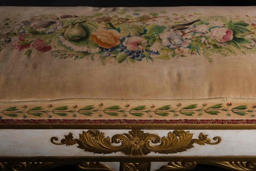 Restauration - Charles X - Unusual Upholstered Bench With Relief Decoration, late 19th century