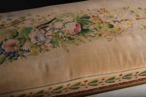 Antiquités - Unusual Upholstered Bench With Relief Decoration, late 19th century