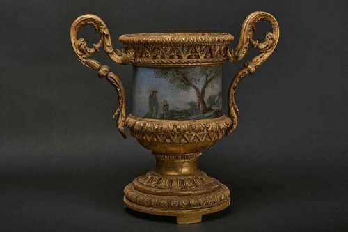 18th century - Pair of Carved And Wood Gilded  Vases With Painted Sheet Metal, Rome 1780