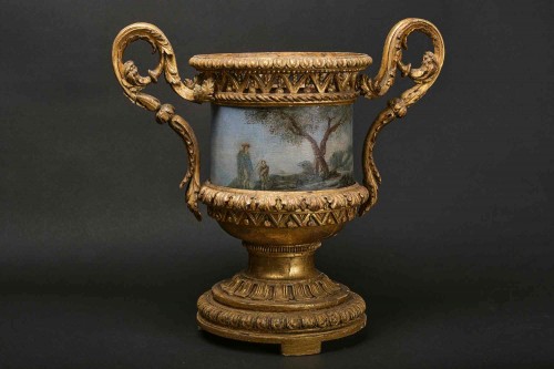 Pair of Carved And Wood Gilded  Vases With Painted Sheet Metal, Rome 1780 - Louis XVI