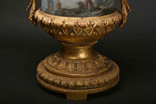 Louis XVI - Pair of Carved And Wood Gilded  Vases With Painted Sheet Metal, Rome 1780