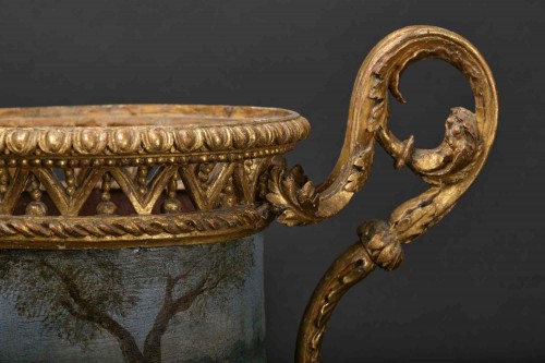 Antiquités - Pair of Carved And Wood Gilded  Vases With Painted Sheet Metal, Rome 1780