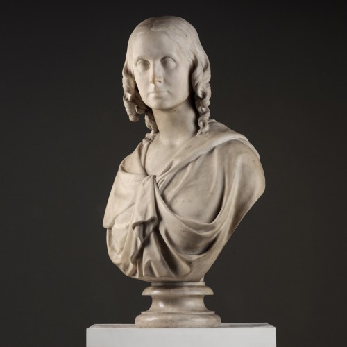 Buste de dame en marbre blanc, vers 1865 - Sculpture Style 